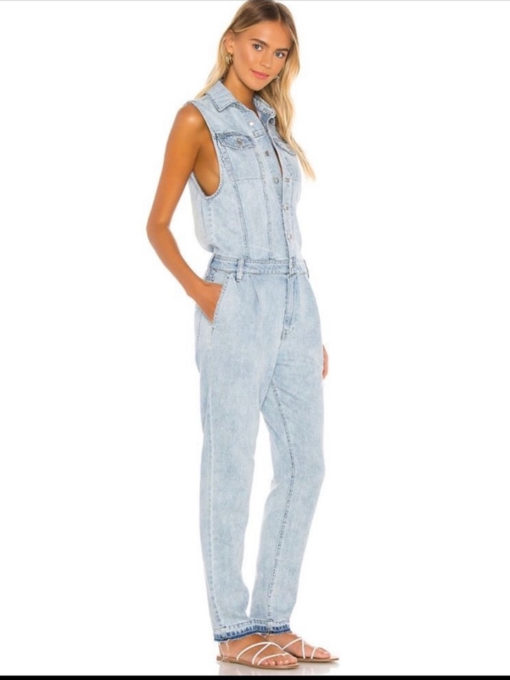 Free People - We The Free Blue Fast Car Sleeveless Denim Utility Jumpsuit Sz: S - Picture 3 of 12